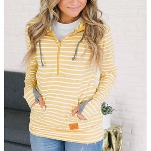 Mustard Stripe Half Zip Ampersand Ave Hoodie